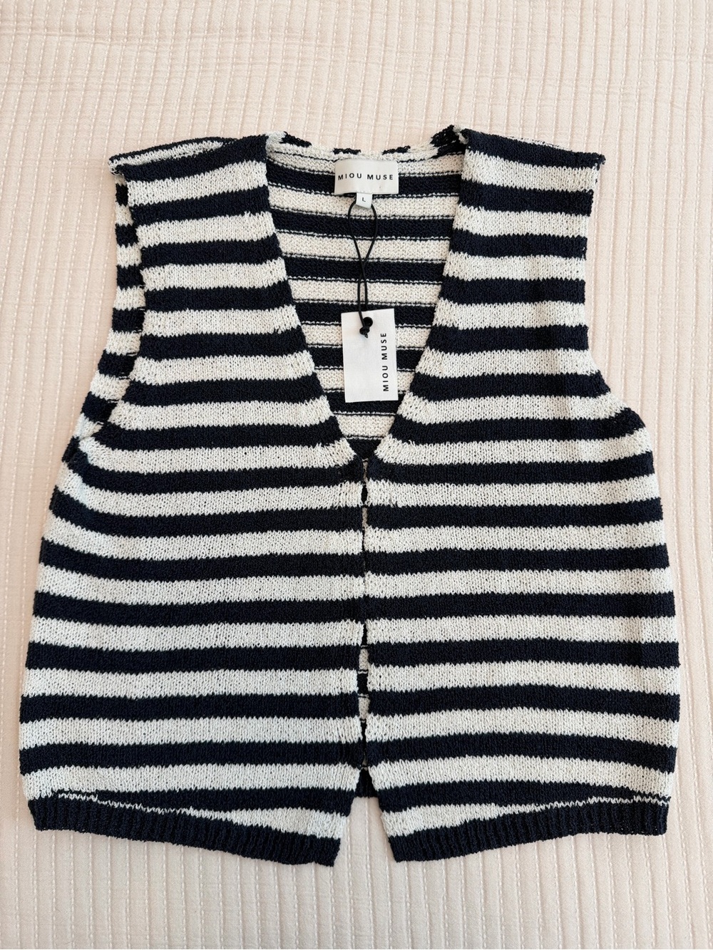 Miou Muse Navy & White Striped V-Neck Knit Vest